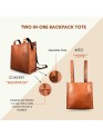 Madosh Genuine Leather 2-in-1 Brown Medium Backpack tote handbag easily convertible dual design purse